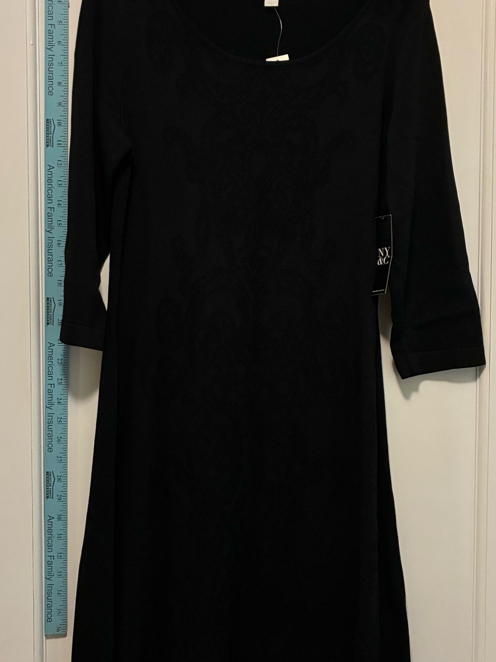 New York & Company Black Scoop Neck Dress with decorative front
